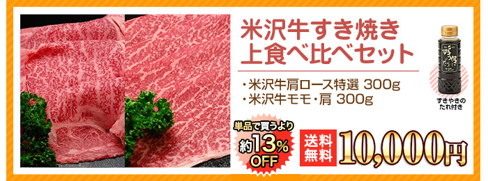 米沢牛通販のすき焼き用　食べ比べセットのバナーです。